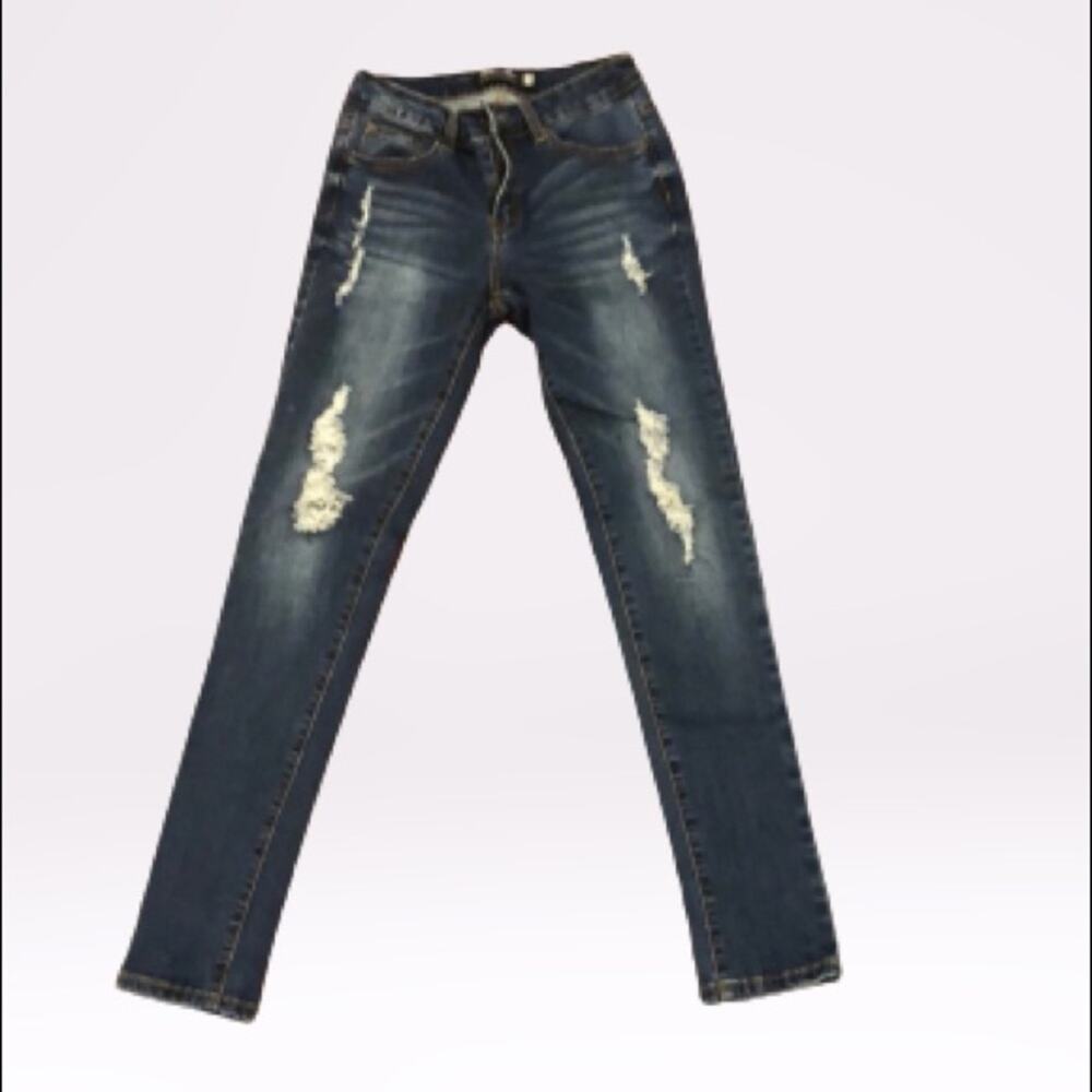 BLUE AGE Distressed Blue Denim High Rise Jeans